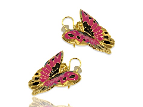 3 Pack Gold Tone White, Yellow and Pink Enamel Butterfly Earrings