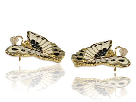3 Pack Gold Tone White, Yellow and Pink Enamel Butterfly Earrings