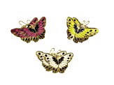 3 Pack Gold Tone White, Yellow and Pink Enamel Butterfly Earrings