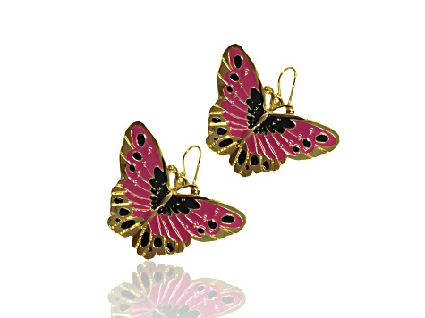 3 Pack Gold Tone White, Yellow and Pink Enamel Butterfly Earrings