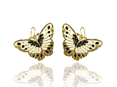 3 Pack Gold Tone White, Yellow and Pink Enamel Butterfly Earrings