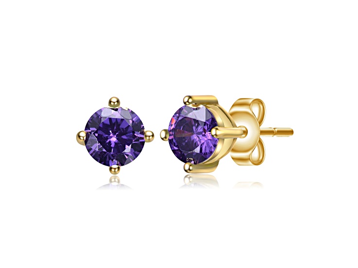 ピアス　No.4522 Amethyst Cubic Zirconia, Baby/Kids 14k Yellow Gold Plated over