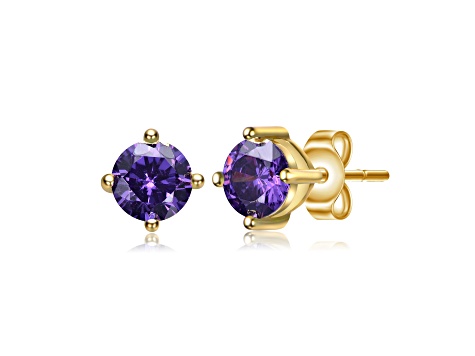 Amethyst Cubic Zirconia, Baby/Kids 14k Yellow Gold Plated over Sterling Silver Stud Earrings