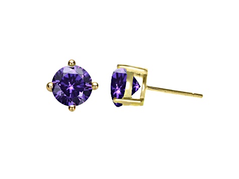 Amethyst Cubic Zirconia, Baby/Kids 14k Yellow Gold Plated over Sterling Silver Stud Earrings