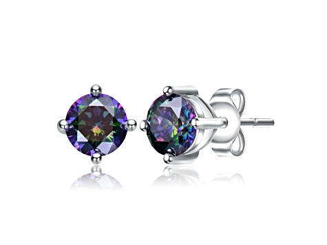 Purple Cubic Zirconia, Baby/Kids Rhodium Plated over Sterling Silver Stud Earrings