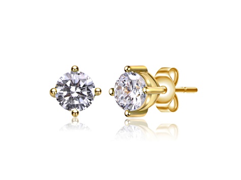 White Cubic Zirconia, Baby/Kids 14k Yellow Gold Plated over Sterling Silver Stud Earrings