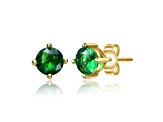 Green Cubic Zirconia, Baby/Kids 14k Yellow Gold Plated over Sterling Silver Stud Earrings