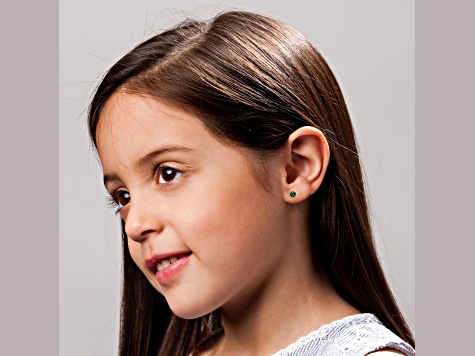 Green Cubic Zirconia, Baby/Kids 14k Yellow Gold Plated over Sterling Silver Stud Earrings