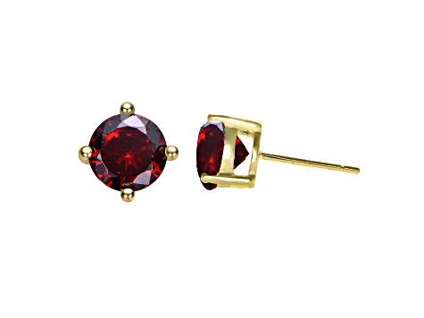 Red Cubic Zirconia, Baby/Kids 14k Yellow Gold Plated over Sterling Silver Stud Earrings