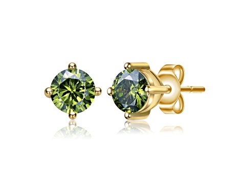 Peridot Cubic Zirconia, Baby/Kids 14k Yellow Gold Plated over Sterling Silver Stud Earrings