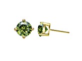 Peridot Cubic Zirconia, Baby/Kids 14k Yellow Gold Plated over Sterling Silver Stud Earrings