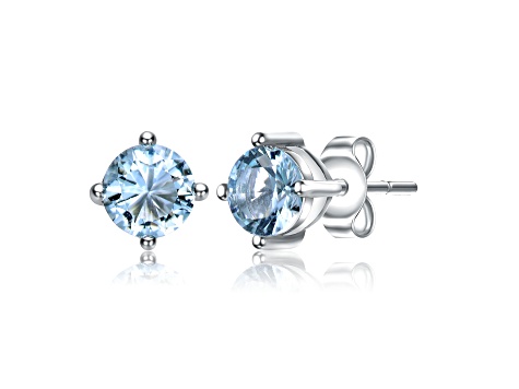 Aqua Blue Cubic Zirconia, Baby/Kids Rhodium Plated over Sterling Silver Stud Earrings