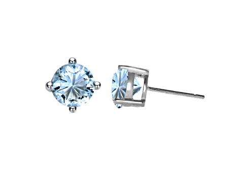 Aqua Blue Cubic Zirconia, Baby/Kids Rhodium Plated over Sterling Silver Stud Earrings