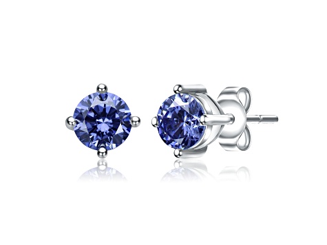 Blue Tourmaline, Baby/Kids Rhodium Plated over Sterling Silver Stud Earrings