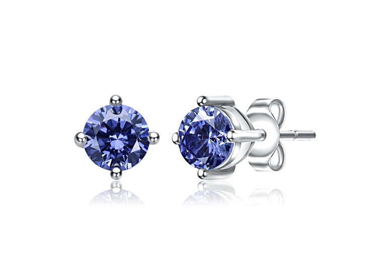 Blue Tourmaline, Baby/Kids Rhodium Plated over Sterling Silver Stud Earrings