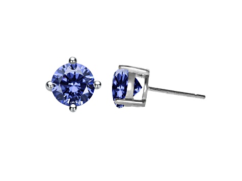 Blue Tourmaline, Baby/Kids Rhodium Plated over Sterling Silver Stud Earrings