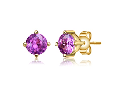 Pink Tourmaline, Baby/Kids 14k Yellow Gold Plated over Sterling Silver Stud Earrings