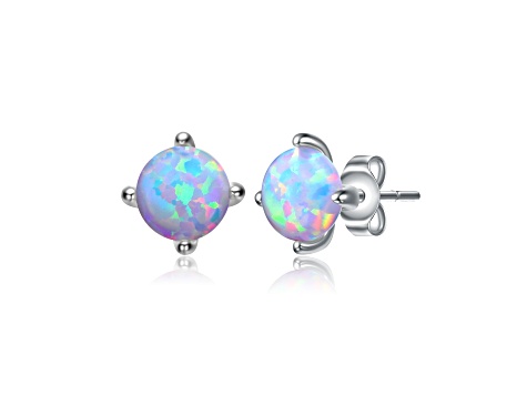 Opal Cubic Zirconia, Baby/Kids Rhodium Plated over Sterling Silver Stud Earrings