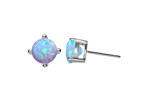 Opal Cubic Zirconia, Baby/Kids Rhodium Plated over Sterling Silver Stud Earrings