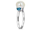 London Blue Topaz & Cultured Freshwater Pearl 10k White Gold Ring 0.6ctw