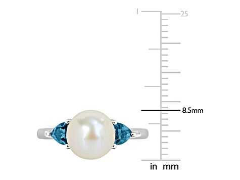 London Blue Topaz & Cultured Freshwater Pearl 10k White Gold Ring 0.6ctw