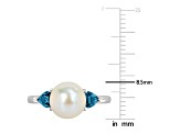 London Blue Topaz & Cultured Freshwater Pearl 10k White Gold Ring 0.6ctw