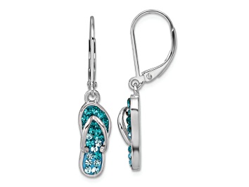 Picture of Rhodium Over Sterling Silver Polished Crystal Flip Flop Dangle Earrings