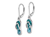Rhodium Over Sterling Silver Polished Crystal Flip Flop Dangle Earrings
