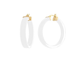 14K Yellow Gold Over Sterling Silver Lucite and Hand Painted Enamel Flat Illusion Hoops in White