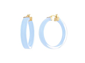 14K Yellow Gold Over Sterling Silver Lucite and Hand Painted Enamel Flat Illusion Hoops in Ice Blue