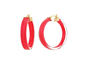 14K Yellow Gold Over Sterling Silver Lucite and Enamel Flat Illusion Hoops in Watermelon