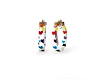14K Yellow Gold Over Sterling Silver Acrylic and Hand Painted Enamel Flat Illusion Hoops in Hearts