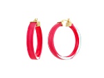 14K Yellow Gold Over Sterling Silver Acrylic and Hand Painted Enamel Flat Illusion Hoops in Pink