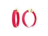 14K Yellow Gold Over Sterling Silver Acrylic and Hand Painted Enamel Flat Illusion Hoops in Pink
