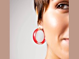 14K Yellow Gold Over Sterling Silver Acrylic and Hand Painted Enamel Flat Illusion Hoops in Pink