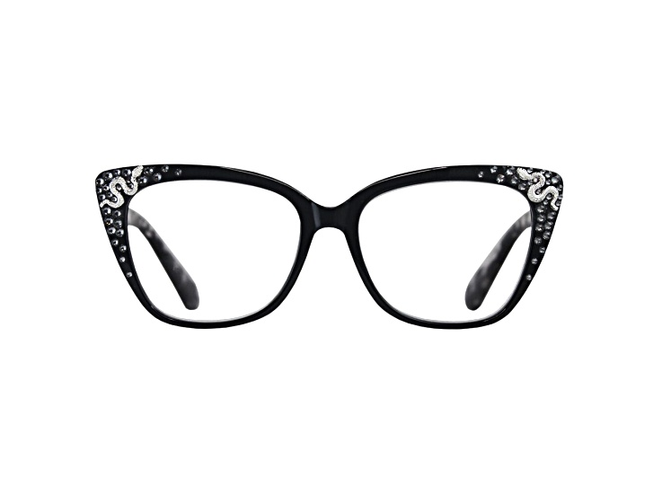 Black Crystal Square Frame Reading Glasses. Strength 1.50