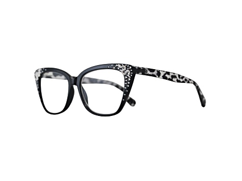 Black Crystal Square Frame Reading Glasses. Strength 1.50 - 111L9A | JTV