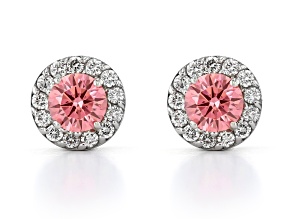 Pink And White Lab-Grown Diamond 14kt White Gold Halo Stud Earrings 1.00ctw