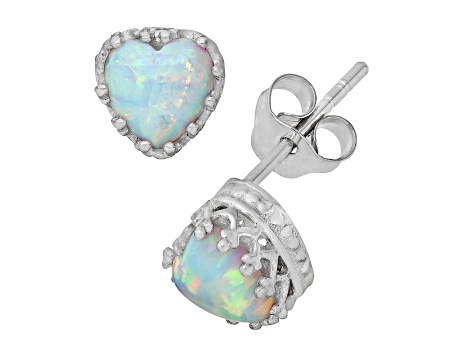 White Lab Created Opal Sterling Silver Earrings 1.00ctw