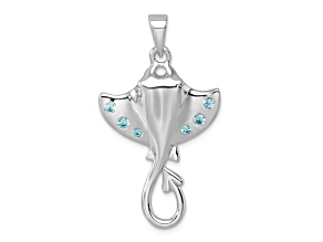 Rhodium Over Sterling Silver Polished Cubic Zirconia Sting Ray Pendant