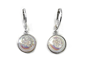 White Drusy Quartz Round Sterling Silver Solitaire Dangle Earrings 5.00ctw