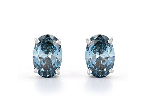 Blue Lab-Grown Diamond 14kt White Gold Stud Earrings 0.75ctw