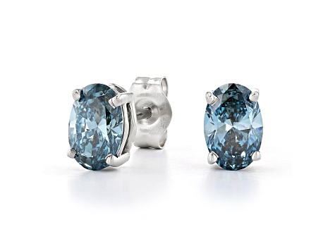 Blue Lab-Grown Diamond 14kt White Gold Stud Earrings 0.75ctw