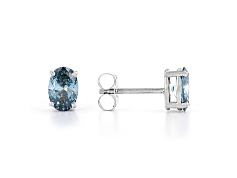 Blue Lab-Grown Diamond 14kt White Gold Stud Earrings 0.75ctw