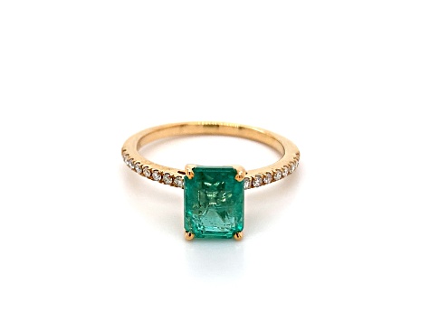 10K Yellow Gold Rectangular Octagonal Emerald and Diamond Ring 2.18ctw