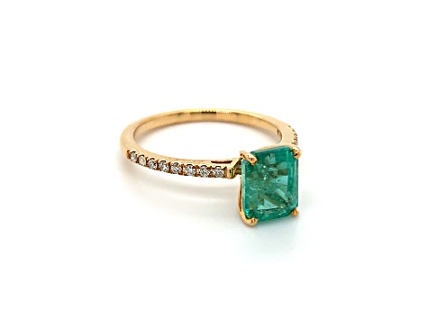 10K Yellow Gold Rectangular Octagonal Emerald and Diamond Ring 2.18ctw