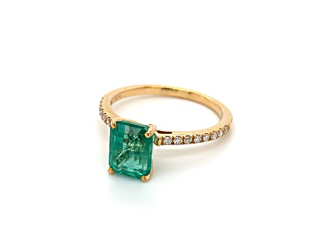 10K Yellow Gold Rectangular Octagonal Emerald and Diamond Ring 2.18ctw