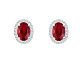 7x5mm Oval Created Ruby And Created White Sapphire 10k White Gold Halo Stud Earrings