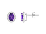 7x5mm Oval Amethyst And Created White Sapphire 10k White Gold Halo Stud Earrings