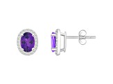 7x5mm Oval Amethyst And Created White Sapphire 10k White Gold Halo Stud Earrings
